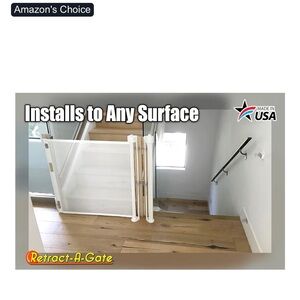 USA made Retract-A-Gate White Safety Gate with hardware